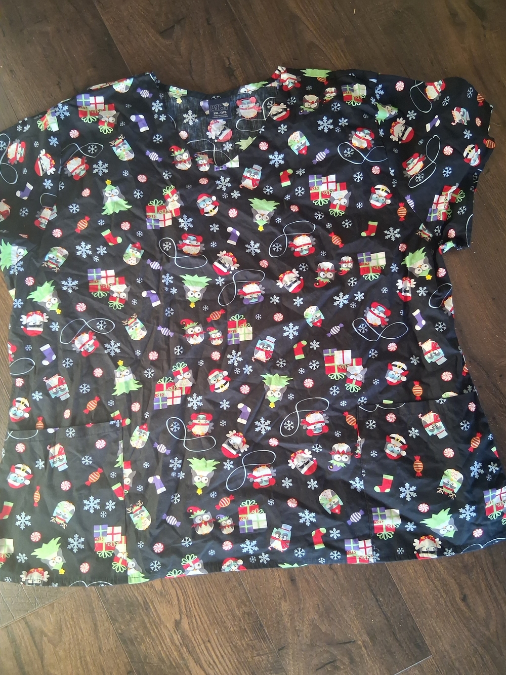Holiday Womans Nursing Scrubs Penguin Presents - Black